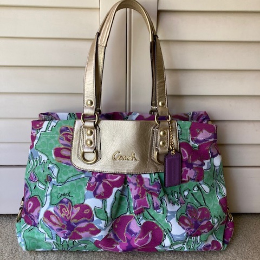 Coach Floral Print Canvas & Leather Bag